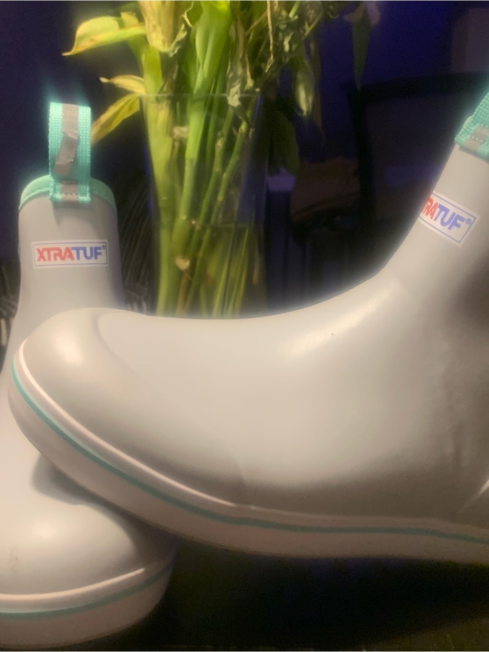 XTRATUF Gray Rubber Rain Boots with Mint Trim